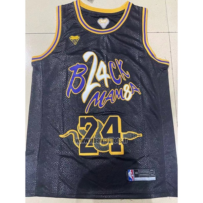 Maillot Los Angeles Lakers Kobe Bryant NO 24 Black Mamba Snakeskin Noir